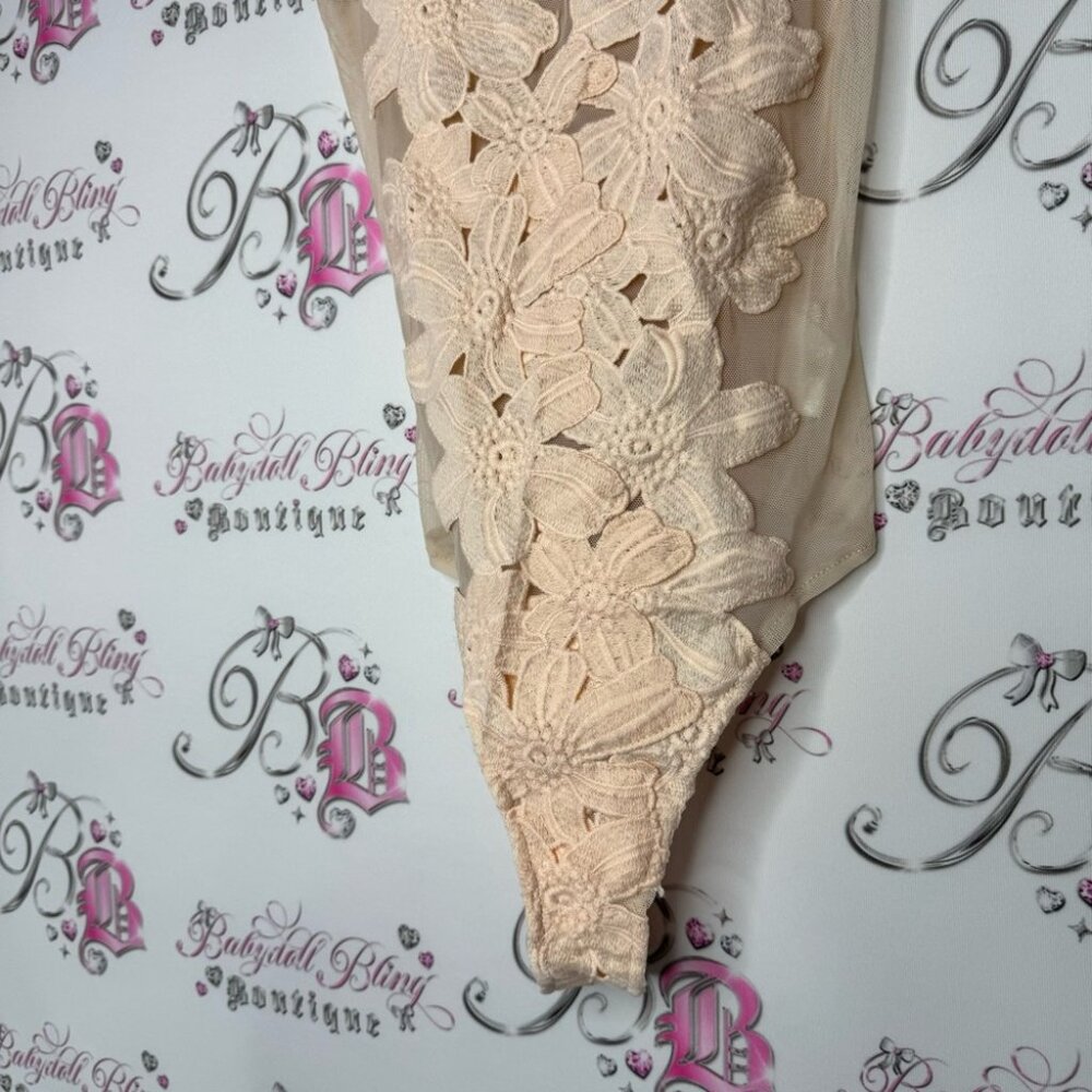 Bodysuit floral see through sexy stunning peach orange pink light nude dance - Picture 3 of 6